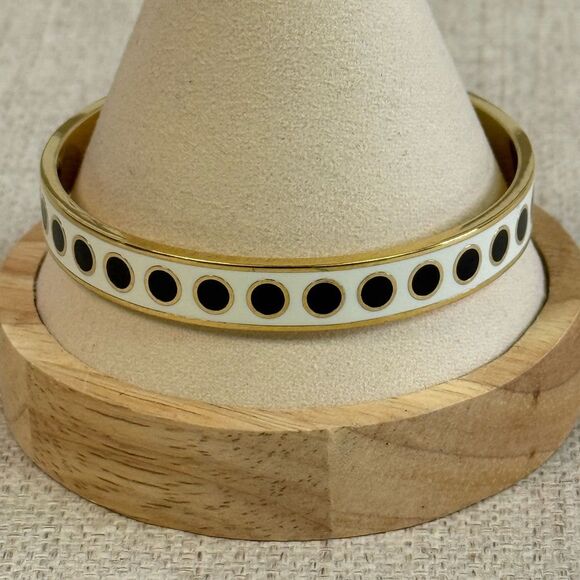 Kate Spade In The Spotlight Cream Black Gold Circle Bangle Bracelet - Picture 2 of 6